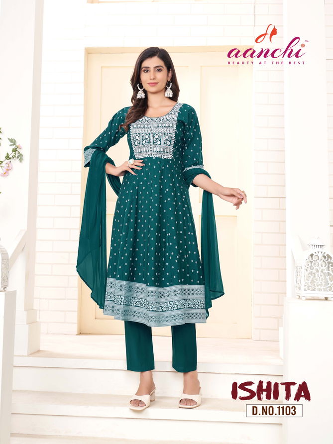 Ishita By Aanchi Roman Designer Anarkali Kurti With Bottom Dupatta Suppliers In Mumbai
